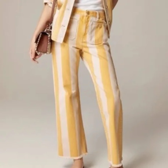 NWT J. Crew Sailor Mid-Rise Relaxed Demi-Boot Jean in Sunflower Stripe - Picture 6 of 7